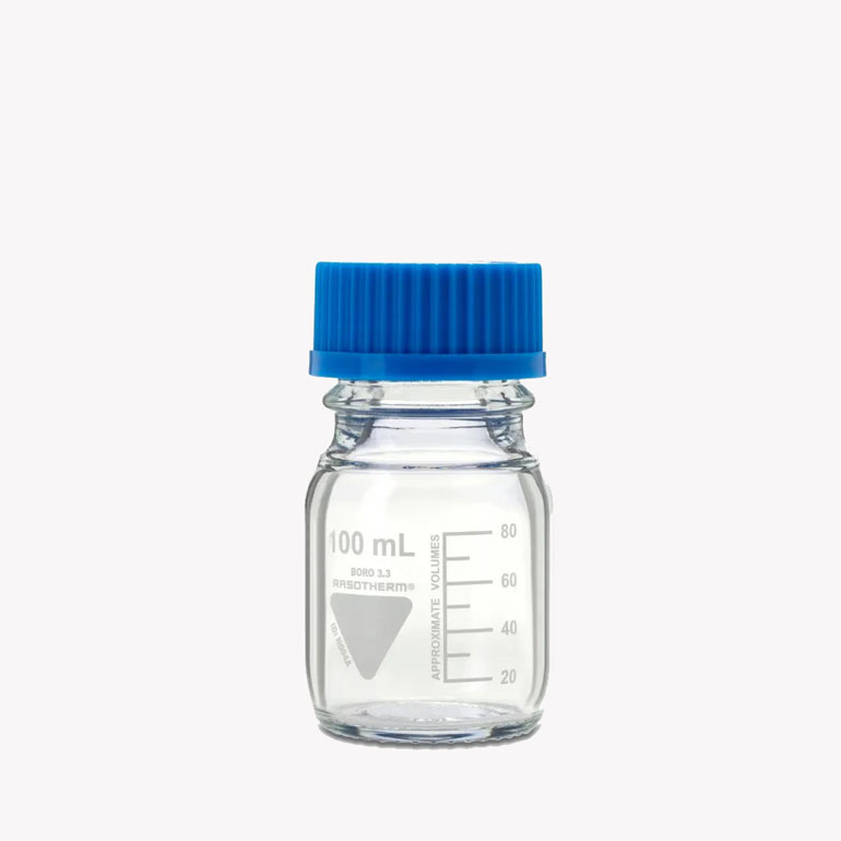 Rasotherm laboratory bottle 100 ml - GL45 screw cap - pouring ring - borosilicate glass 3.3