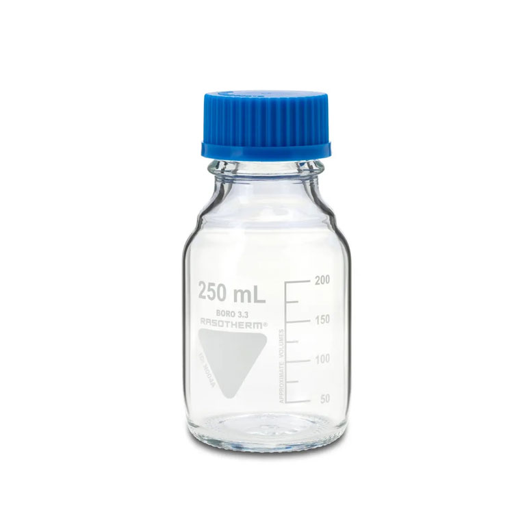 Rasotherm laboratory bottle 250 ml - GL45 screw cap - pouring ring - borosilicate glass 3.3