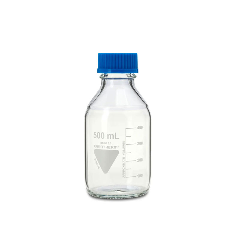 Rasotherm laboratory bottle 500 ml - GL45 screw cap - pouring ring - borosilicate glass 3.3