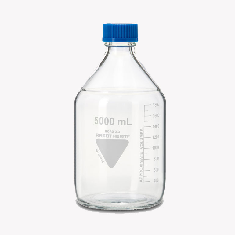 Rasotherm laboratory bottle 5000 ml - GL45 screw cap - pouring ring - borosilicate glass 3.3