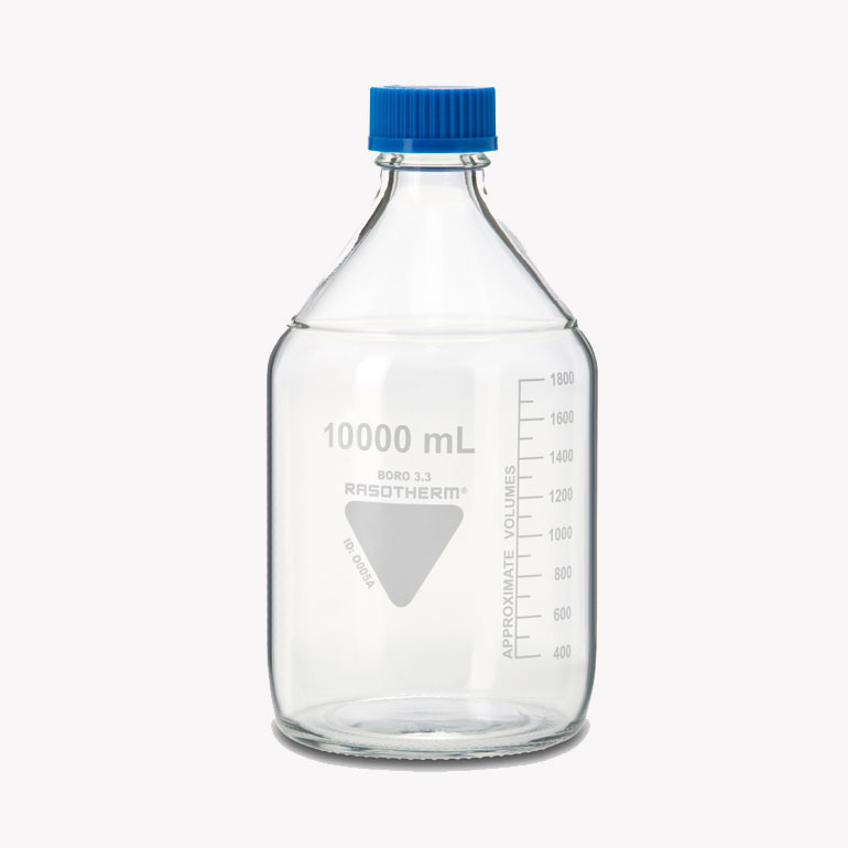 Rasotherm laboratory bottle 10 litre - GL45 screw cap - pouring ring - borosilicate glass 3.3