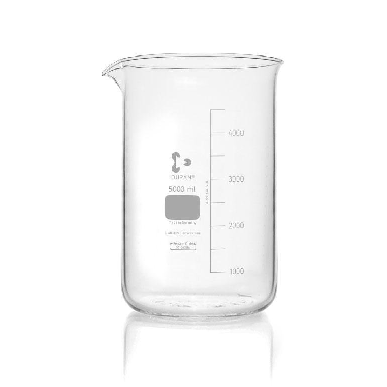 Duran beaker 5000 ml low form with volume graduation and spout