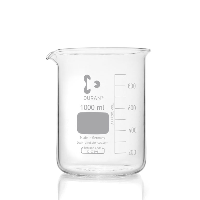 211065408 Duran beaker 1000 ml low form with volume graduation and spout