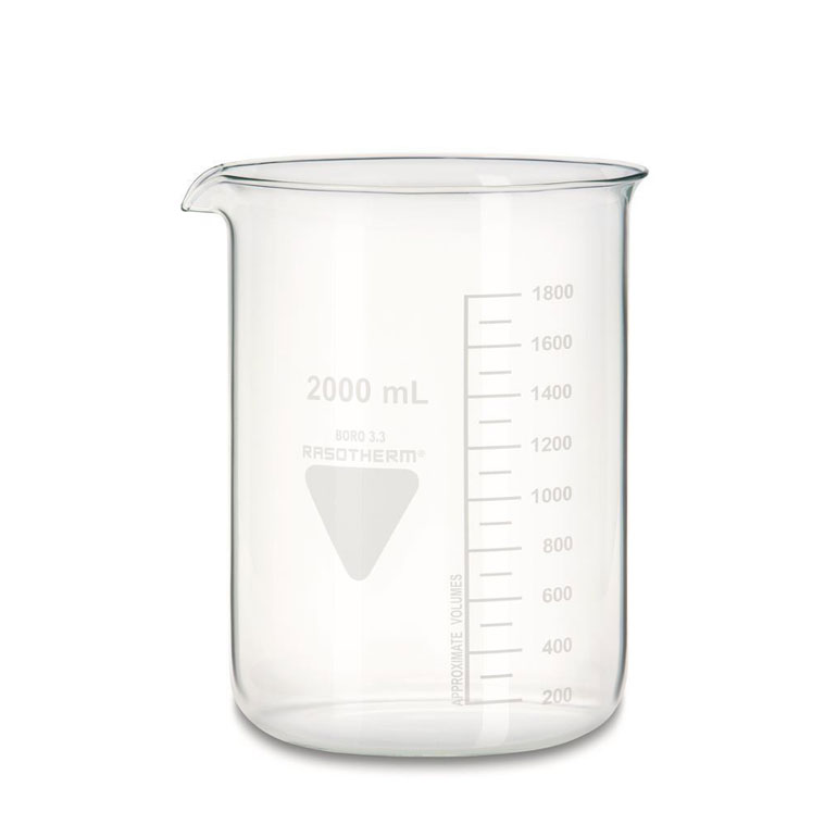 Rasotherm beaker 2000 ml low form with volume graduation and spout