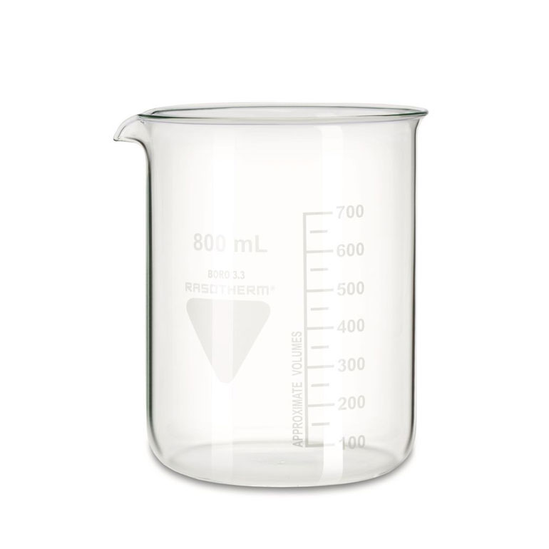 Rasotherm beaker 800 ml low form with volume graduation and spout