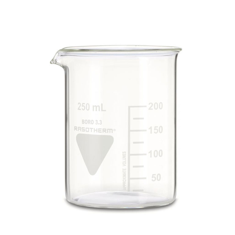 Rasotherm beaker 250 ml low form with volume graduation and spout