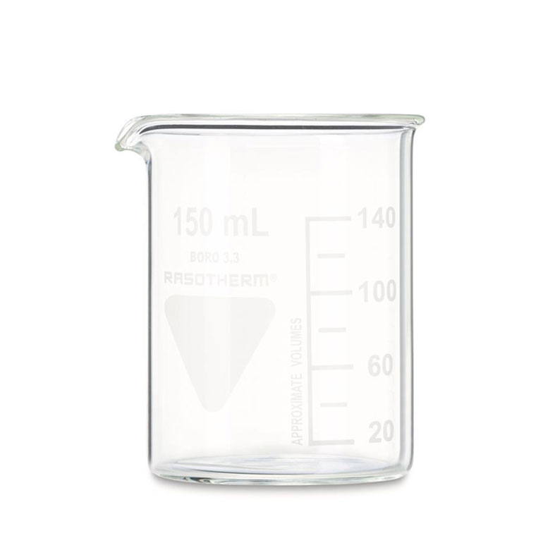 Rasotherm beaker 150 ml low form with volume graduation and spout