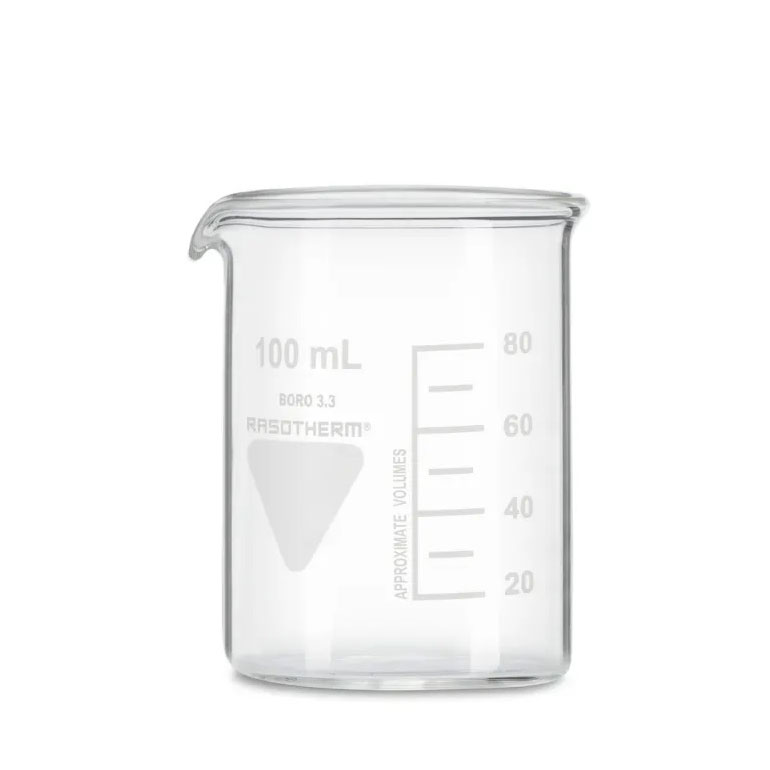 Rasotherm beaker 100 ml low form with volume graduation and spout