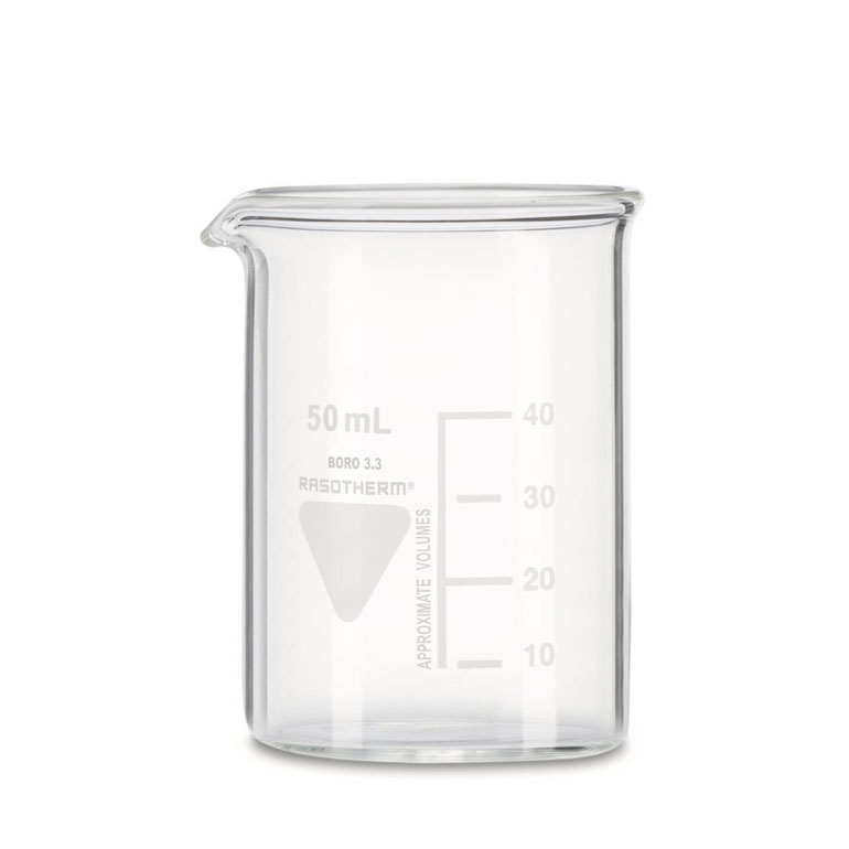 Rasotherm beaker 50 ml low form with volume graduation and spout
