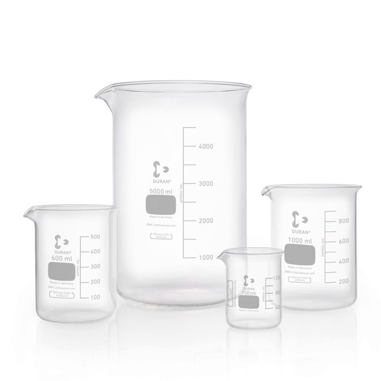 211063604 Duran beaker 250 ml low form with volume graduation and spout