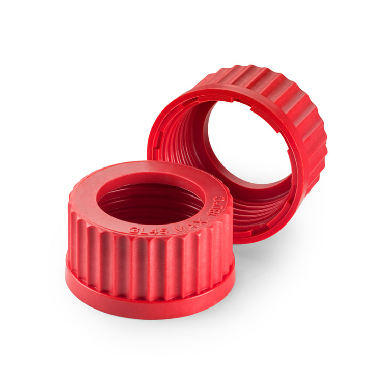 292271007 Duran Screw cap GL45 with hole - PBT - with central aperture 34 mm - red