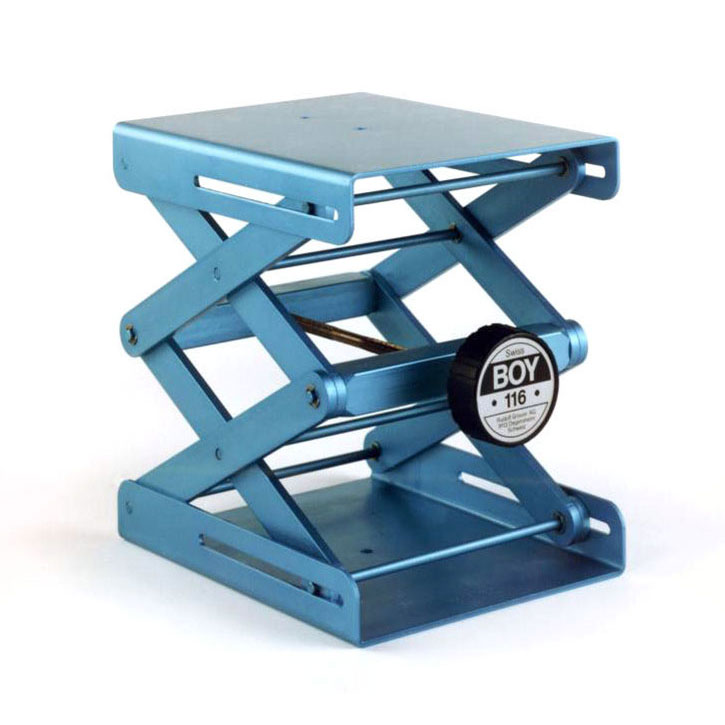 SwissBoy 116 Lab jack 180x216 mm - height range 95-398 mm - max. 90 kg - aluminium - blue - lab lift