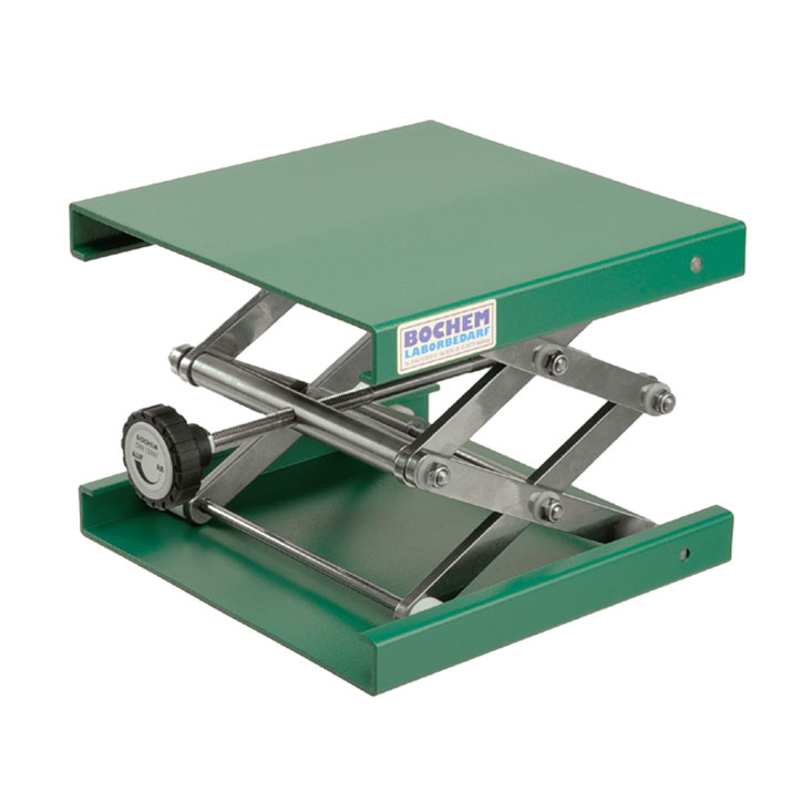 Laboratory lifting platform 240x240 mm - height range 60-275 mm - max. 30 kg - aluminium - green - lab jack