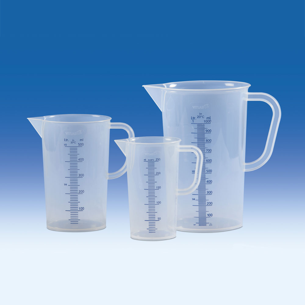 Vitlab 441081 maatbeker 500 ml met handvat - plastic - PP - blauwe maatverdeling in reliëf