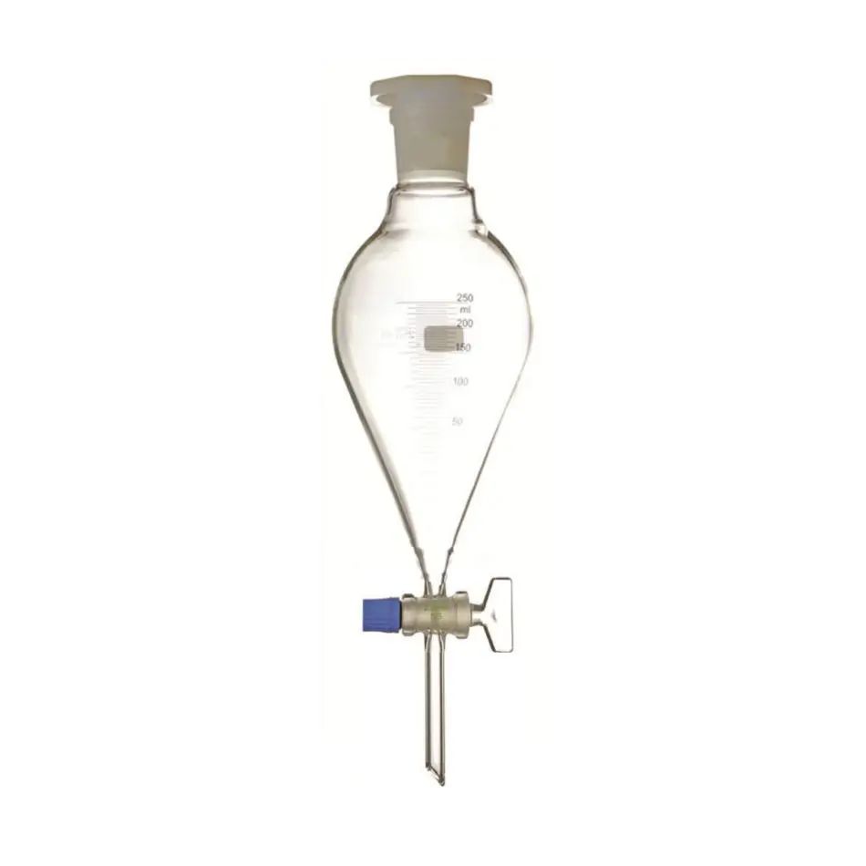 Scheitrechter 2000 ml met massieve glazen kraanplug - conisch - blauwe maatverdeling - DURAN Borosilicaatglas 3.3