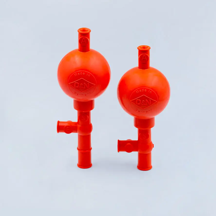 Pipetteerballon tot 50 ml Rood | Universal Model Pipetteerhulp met Lange Hals | Peleus Bal met 3 Ventielen (Propipet) | Natuurrubber