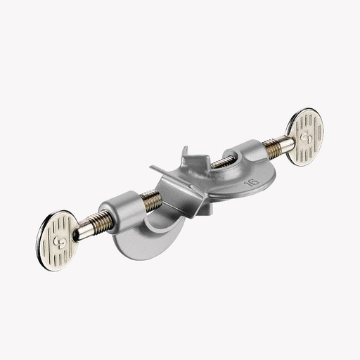 [2201] Dubbelklem voor statiefstaven tot 16 mm - gegoten zink - vernikkeld messing schroeven