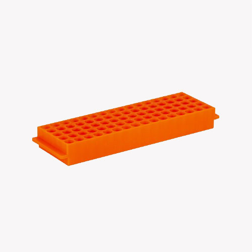 [70-3707] Microbuisrek voor microbuizen 1,5-2,0 ml - tot Ø 11 mm - PP - 5x16 vakken - oranje