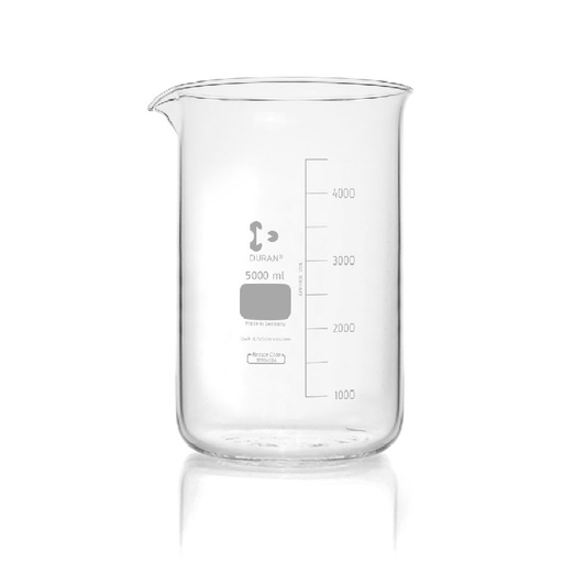 [211067306] 211067306 Duran bekerglas 5000 ml lage vorm met schaalverdeling en schenktuit