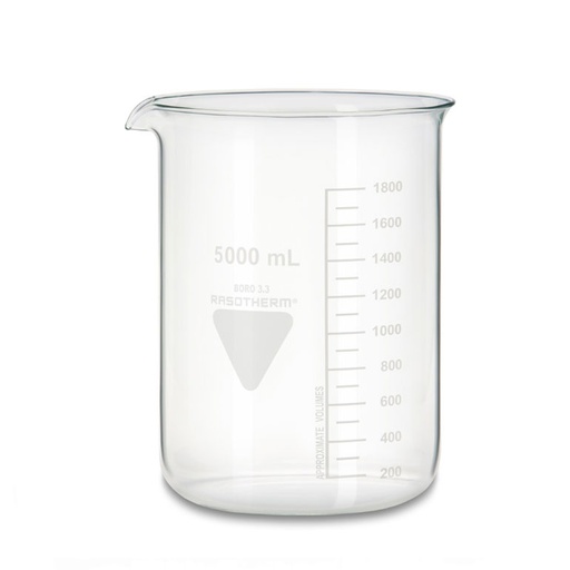[93206013] Rasotherm bekerglas 5000 ml lage vorm met schaalverdeling en schenktuit