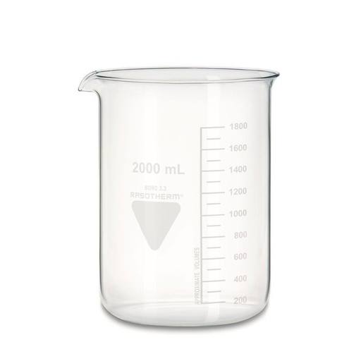 [93206011] Rasotherm bekerglas 2000 ml lage vorm met schaalverdeling en schenktuit
