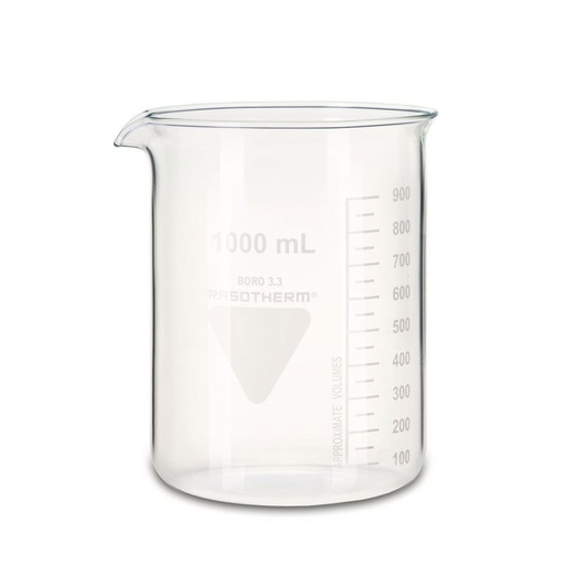 [93206010] Rasotherm bekerglas 1000 ml lage vorm met schaalverdeling en schenktuit