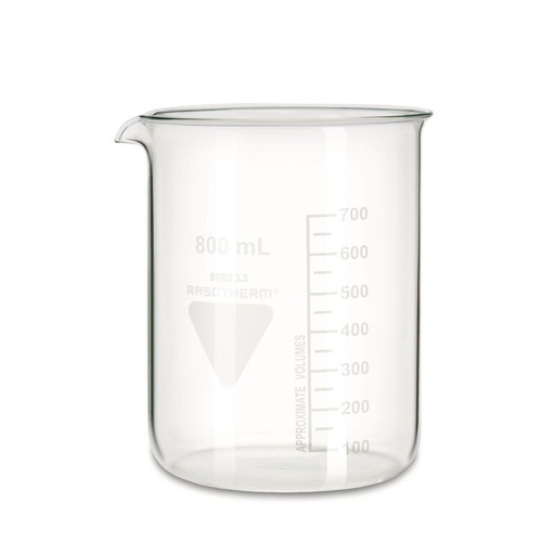 [93206014] Rasotherm bekerglas 800 ml lage vorm met schaalverdeling en schenktuit
