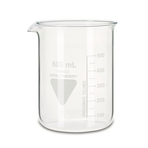 [93206009] Rasotherm bekerglas 600 ml lage vorm met schaalverdeling en schenktuit