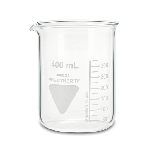 [93206008] Rasotherm bekerglas 400 ml lage vorm met schaalverdeling en schenktuit