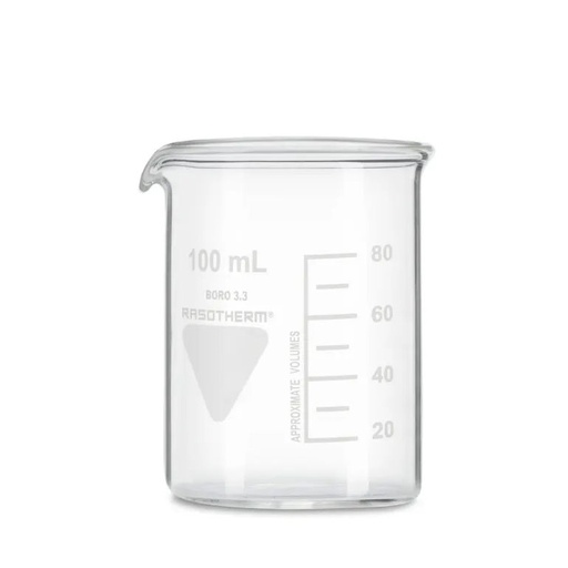 [93206005] Rasotherm bekerglas 100 ml lage vorm met schaalverdeling en schenktuit