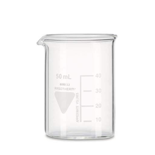 [93206004] Rasotherm bekerglas 50 ml lage vorm met schaalverdeling en schenktuit