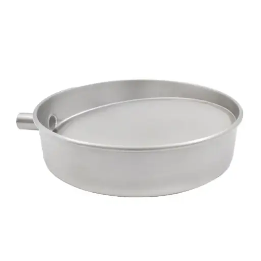 [20050-0003] Sieve pan with outlet 200×50 mm - SS - wet sieving receiver - collecting pan with outlet for sieve machines
