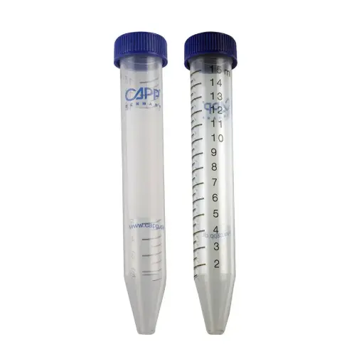 [5100015C] BluCAPP Centrifuge tubes 15 ml sterile - 17×120 mm - PP - conical bottom - flat screw cap - 25 pieces