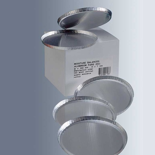 [4270-9057] Aluminum weighing dishes for moisture determination ∅ 90 mm – compatible with most moisture balances and analyzers – 100 pcs