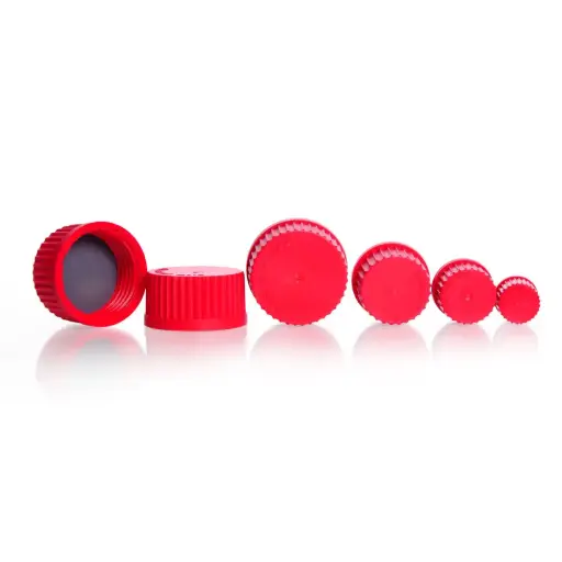 [292402807] DURAN Screw cap GL45 - red - PBT - for high temperature max 180°C - 292402807